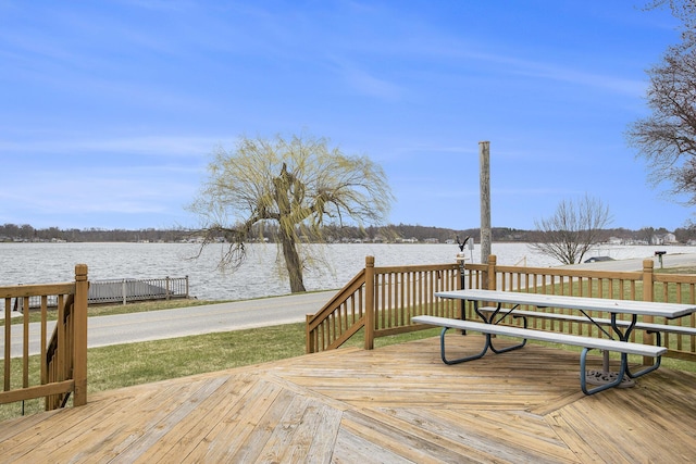 deck with a water view
