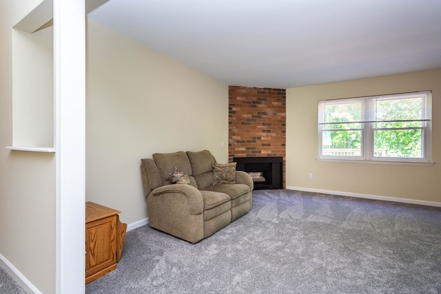 41944 Cherry Hill Rd, Novi, MI 48375 - sitting room featuring carpet floors, a brick fireplace, and baseboards