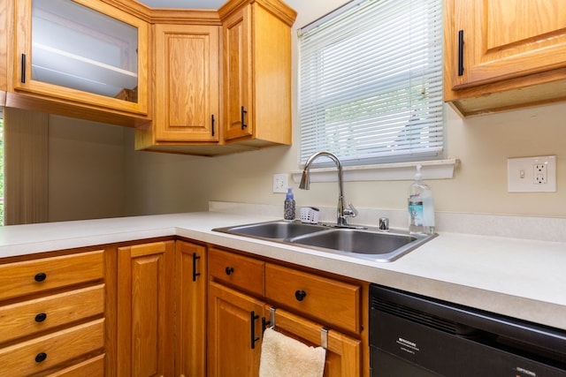 41944 Cherry Hill Rd, Novi, MI 48375 - kitchen featuring black dishwasher, a sink, and light countertops