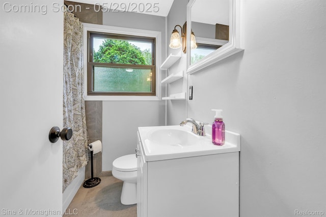 2514 Hearthside Dr, Ypsilanti, MI 48198 - bathroom featuring vanity, toilet, a shower with shower curtain, and baseboards