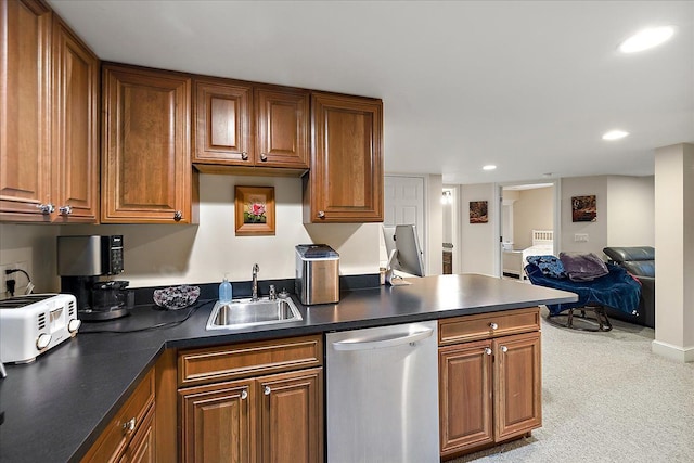 4735 Oakhurst Ridge Rd, Clarkston, MI 48348 - kitchen with dishwasher, a sink, brown cabinets, and recessed lighting