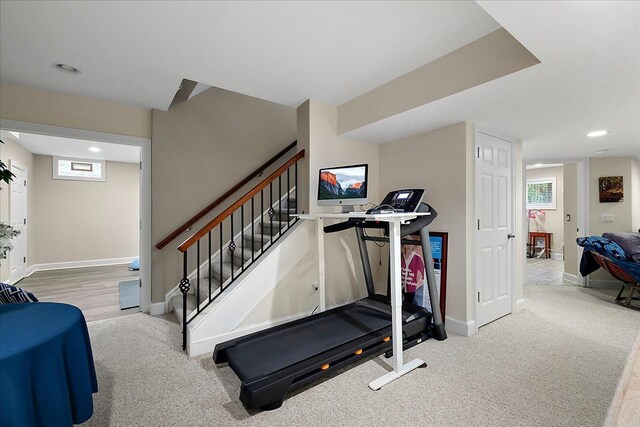 4735 Oakhurst Ridge Rd, Clarkston, MI 48348 - exercise room with baseboards, carpet floors, healthy amount of natural light, and recessed lighting