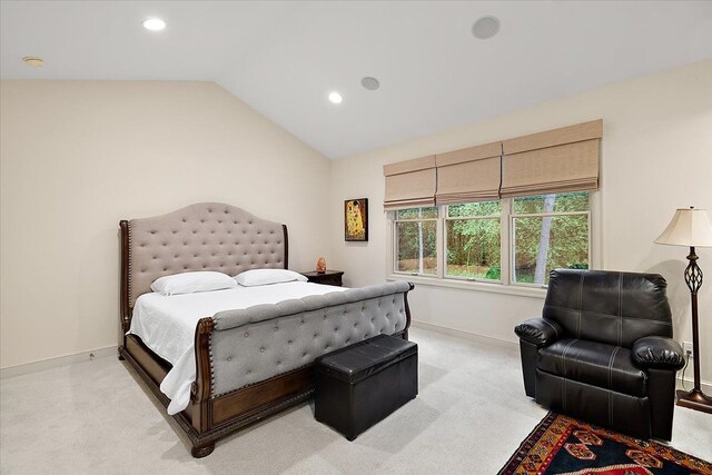 4735 Oakhurst Ridge Rd, Clarkston, MI 48348 - bedroom with baseboards, light carpet, recessed lighting, and lofted ceiling