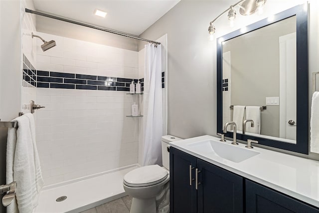 926 Brighton Lake Rd, Brighton, MI 48116 - bathroom with a stall shower, toilet, tile patterned flooring, and vanity