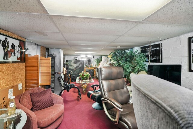19303 Fenmore St, Detroit, MI 48235 - finished basement with a paneled ceiling and concrete block wall