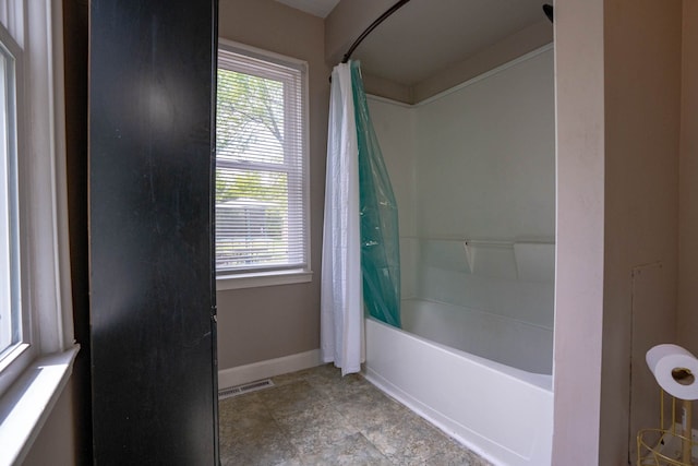 29255 Rymal St, Roseville, MI 48066 - bathroom with baseboards, plenty of natural light, and shower / tub combo with curtain