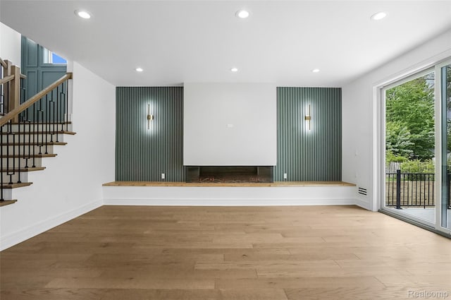 4112 Elmhurst Ave, Royal Oak, MI 48073 - empty room featuring wood finished floors, recessed lighting, baseboards, and stairs