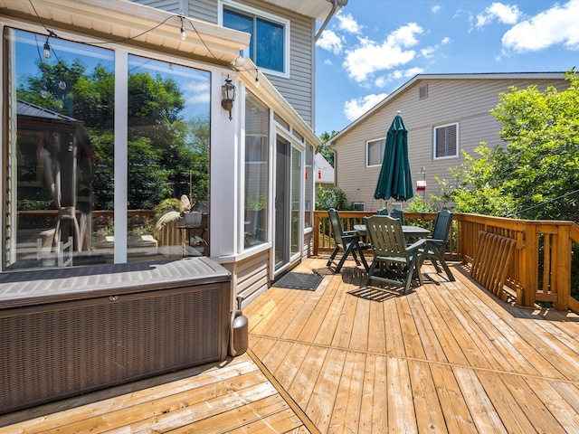 3097 Lansdowne Rd, Waterford, MI 48329 - wooden terrace featuring outdoor dining area