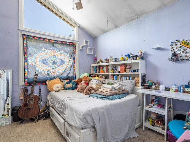 3097 Lansdowne Rd, Waterford, MI 48329 - bedroom featuring carpet, lofted ceiling, and ceiling fan