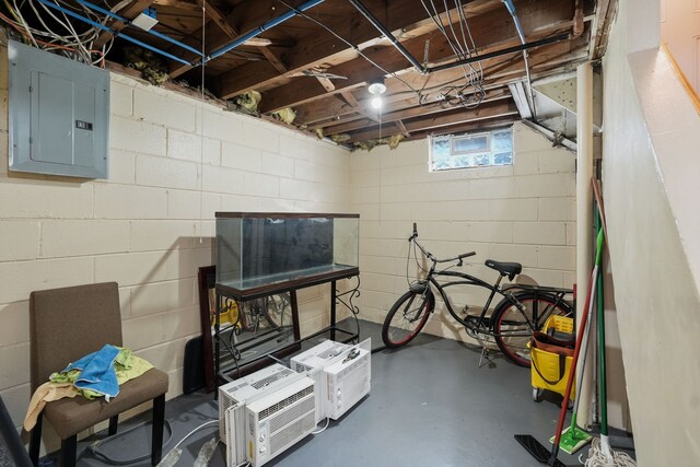 basement featuring electric panel