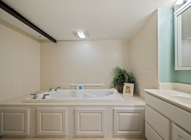 680 Pear Tree Ln, Grosse Pointe Woods, MI 48236 - full bathroom featuring tile walls, a garden tub, and vanity