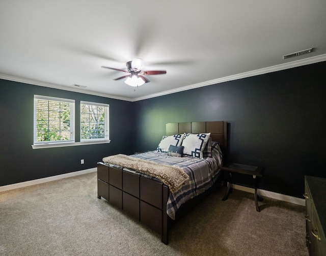 680 Pear Tree Ln, Grosse Pointe Woods, MI 48236 - bedroom with light colored carpet, crown molding, baseboards, and ceiling fan