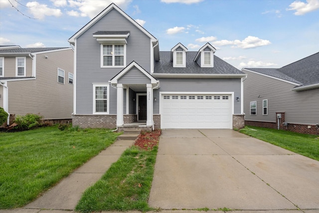 3236 Curtis, Wixom, MI 48393 - traditional-style house with a front lawn, driveway, brick siding, an attached garage, and a shingled roof