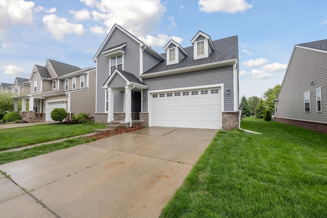 3236 Curtis, Wixom, MI 48393 - view of front facade with a front yard, driveway, an attached garage, brick siding, and roof with shingles
