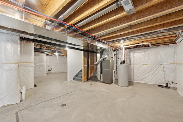 3236 Curtis, Wixom, MI 48393 - unfinished below grade area with water heater, heating unit, and stairway
