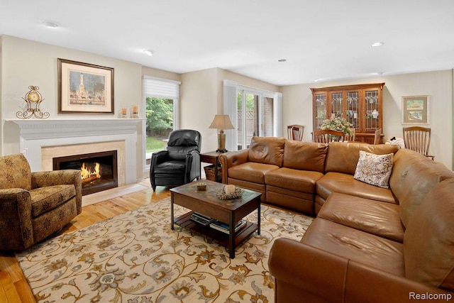 5117 Woodview Ct, Dearborn, MI 48126 - living room featuring light wood-style floors, a glass covered fireplace, and recessed lighting