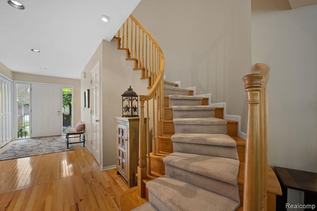 5117 Woodview Ct, Dearborn, MI 48126 - entrance foyer featuring hardwood / wood-style flooring, stairs, recessed lighting, and baseboards