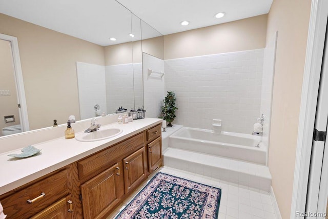 5117 Woodview Ct, Dearborn, MI 48126 - bathroom with vanity, a garden tub, toilet, and tile patterned floors