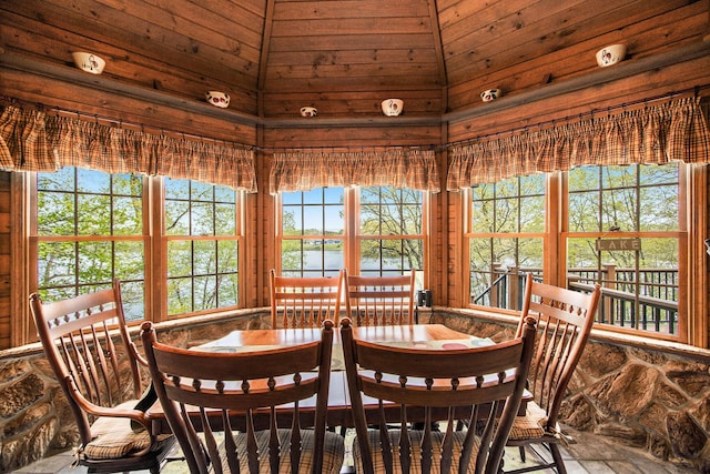 14965 Loon Lake Dr, Bellevue, MI 49021 - dining room with a water view and wood walls