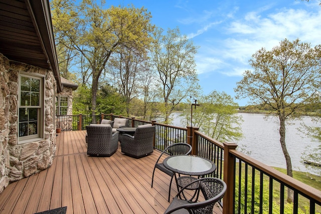 14965 Loon Lake Dr, Bellevue, MI 49021 - wooden terrace featuring a water view