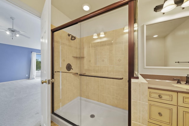 1287 Deer Run, Grass Lake, MI 49240 - full bath with a shower stall, ceiling fan, and vanity