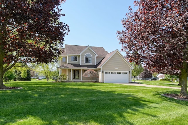 1287 Deer Run, Grass Lake, MI 49240 - traditional home with a garage, covered porch, a front yard, and driveway