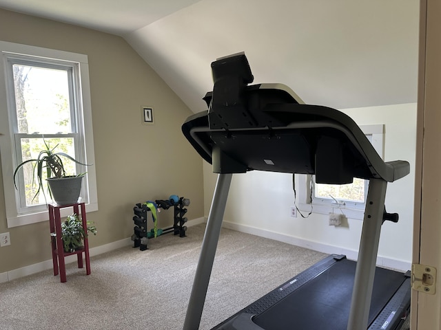 5342 E Fountain Rd, Fountain, MI 49410 - workout area with lofted ceiling and carpet floors