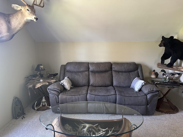5342 E Fountain Rd, Fountain, MI 49410 - carpeted living room featuring vaulted ceiling