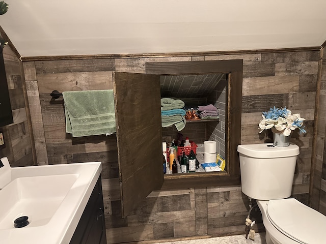 5342 E Fountain Rd, Fountain, MI 49410 - bathroom featuring wood walls and vanity