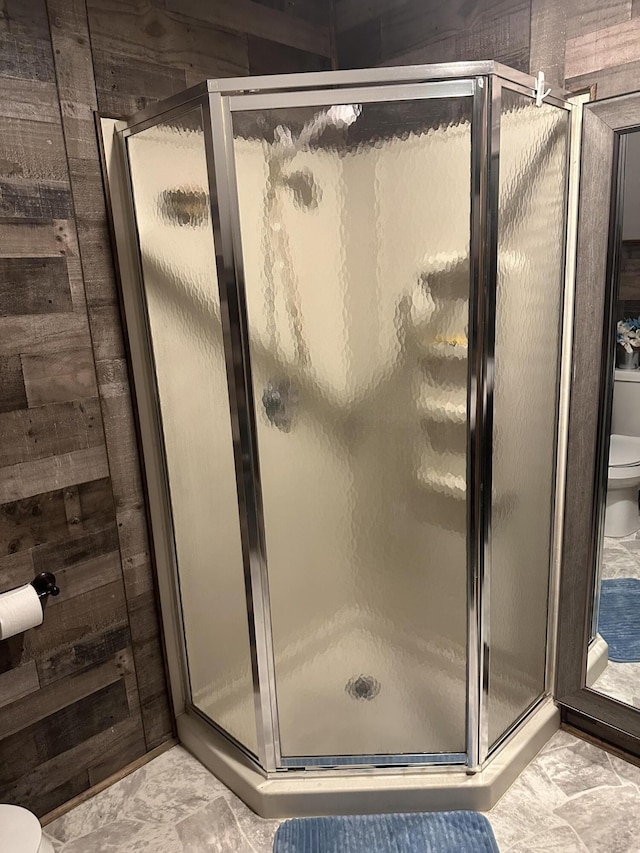 5342 E Fountain Rd, Fountain, MI 49410 - full bath with marble finish floors and a stall shower
