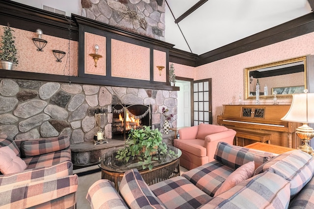 2103 E Newark Rd, Lapeer, MI 48446 - living area featuring a fireplace and high vaulted ceiling