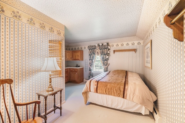 2103 E Newark Rd, Lapeer, MI 48446 - bedroom featuring wallpapered walls, light carpet, a baseboard heating unit, and baseboard heating