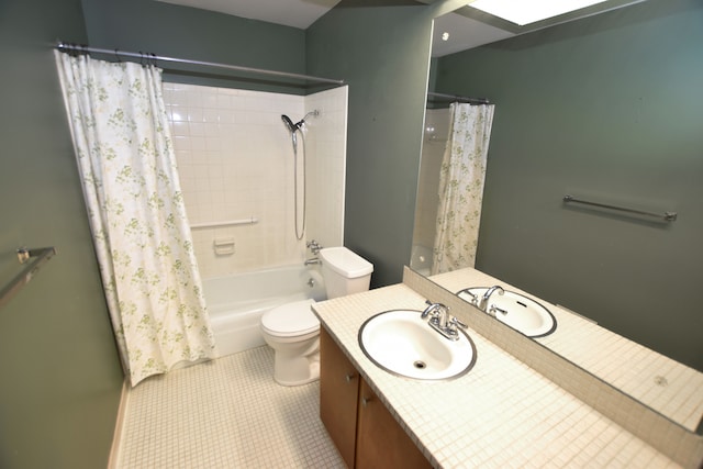 11365 Runnells Dr, Clio, MI 48420 - bathroom featuring toilet, tile patterned flooring, vanity, and shower / bath combination with curtain