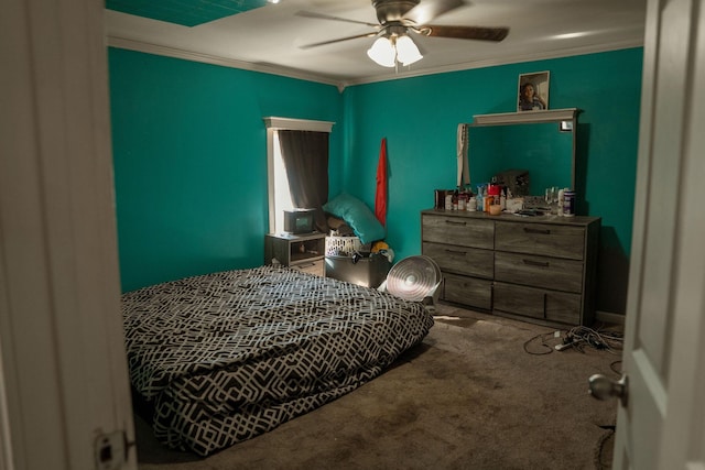 109 E 5th St, Shelby, MI 49455 - bedroom with carpet floors, ornamental molding, and ceiling fan