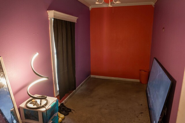 109 E 5th St, Shelby, MI 49455 - hallway featuring crown molding, baseboards, and carpet