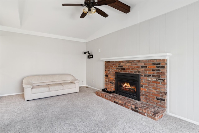 2374 Berwick Dr, Canton, MI 48188 - carpeted living area featuring ceiling fan, a fireplace, and baseboards