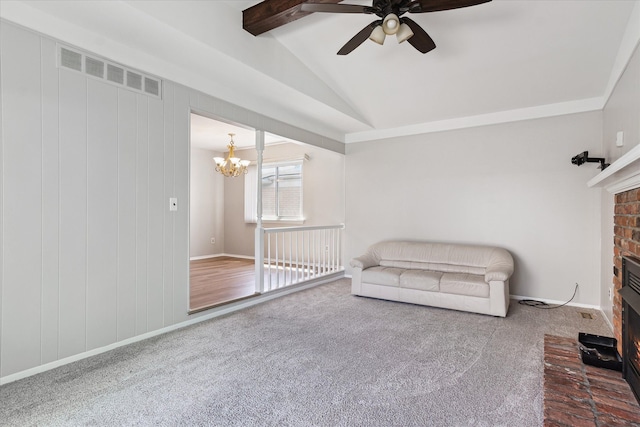 2374 Berwick Dr, Canton, MI 48188 - sitting room featuring a fireplace, a ceiling fan, carpet, and a chandelier
