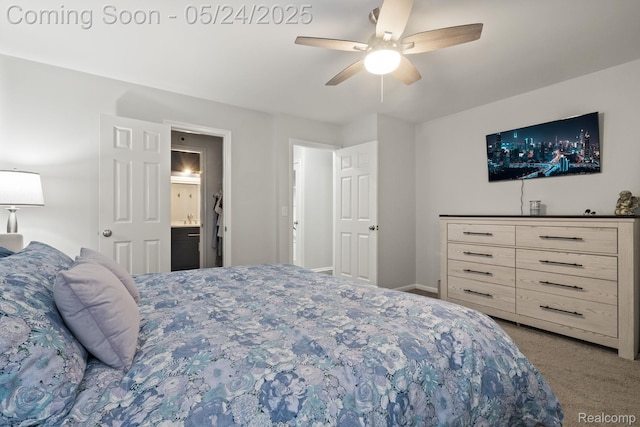 508 Chamberlain St Unit 8, Flushing, MI 48433 - bedroom with carpet floors, ceiling fan, connected bathroom, and baseboards