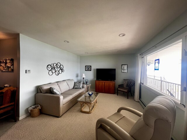 304 S Ferry St Unit 7, Ludington, MI 49431 - living room featuring light carpet, recessed lighting, and baseboards
