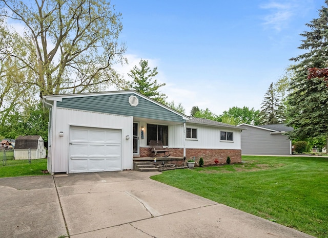 1837 Henbert Rd, West Bloomfield, MI 48324 - ranch-style house with brick siding, concrete driveway, a garage, and a porch