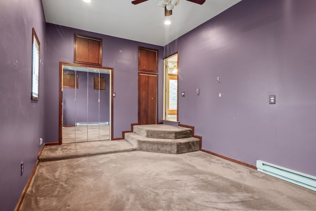 1837 Henbert Rd, West Bloomfield, MI 48324 - spare room featuring a baseboard radiator, baseboards, carpet, and ceiling fan