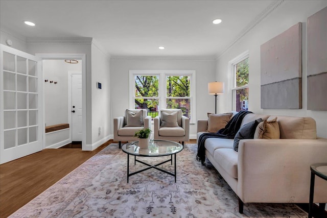 17550 Ohio St, Detroit, MI 48221 - living area with wood finished floors, plenty of natural light, ornamental molding, baseboards, and recessed lighting
