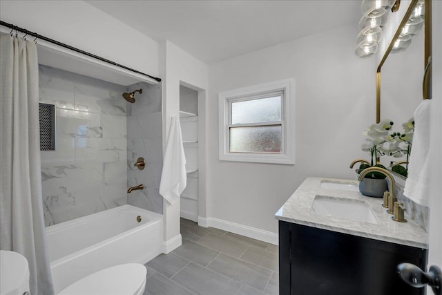 17550 Ohio St, Detroit, MI 48221 - bathroom with toilet, shower / tub combo with curtain, vanity, and baseboards