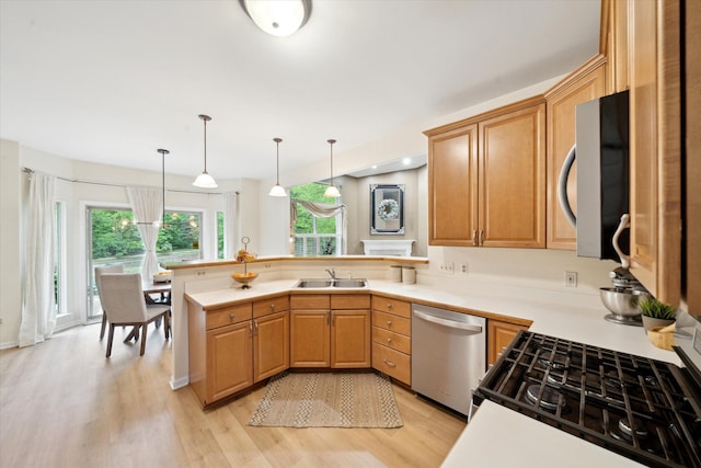 42259 White Hart Blvd, Canton, MI 48188 - kitchen featuring appliances with stainless steel finishes, a sink, healthy amount of natural light, and a peninsula