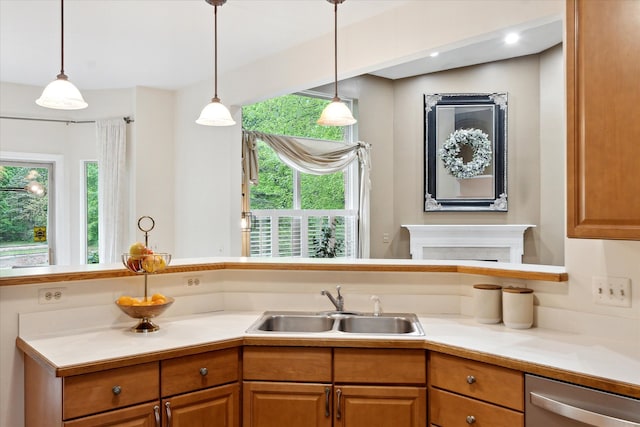 42259 White Hart Blvd, Canton, MI 48188 - kitchen featuring dishwasher, a sink, brown cabinetry, and light countertops