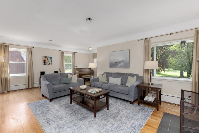 212 W Mckay St, Saline, MI 48176 - living area with a baseboard radiator, light wood-type flooring, and baseboards