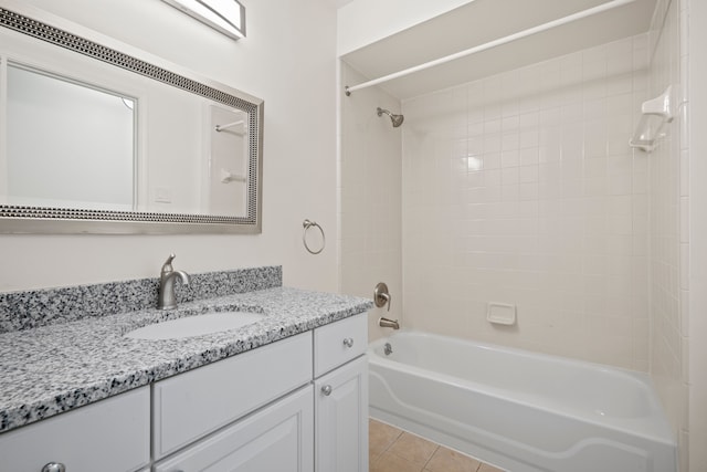 full bath featuring vanity, shower / bathtub combination, and tile patterned floors