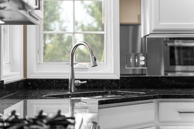 1433 Bicentennial Pkwy, Ann Arbor, MI 48108 - kitchen view of a sink, dark countertops, and white cabinets