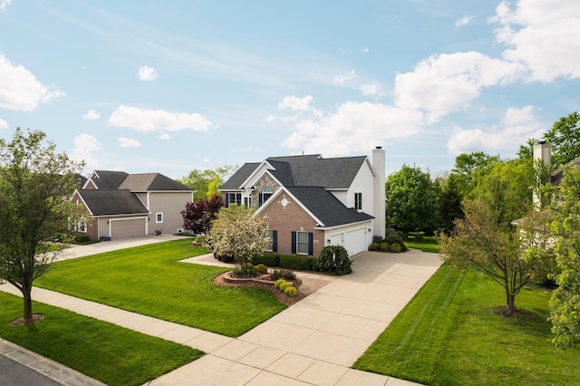 1433 Bicentennial Pkwy, Ann Arbor, MI 48108 - traditional home featuring a garage, driveway, a front lawn, and a chimney