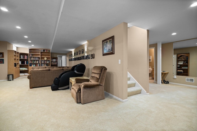 1433 Bicentennial Pkwy, Ann Arbor, MI 48108 - carpeted living area with baseboards, recessed lighting, and stairs